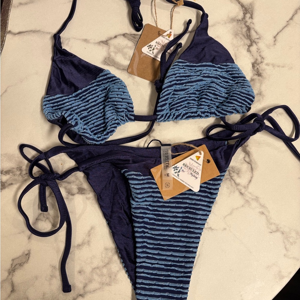 Navy and Light Blue Striped Bikini Set